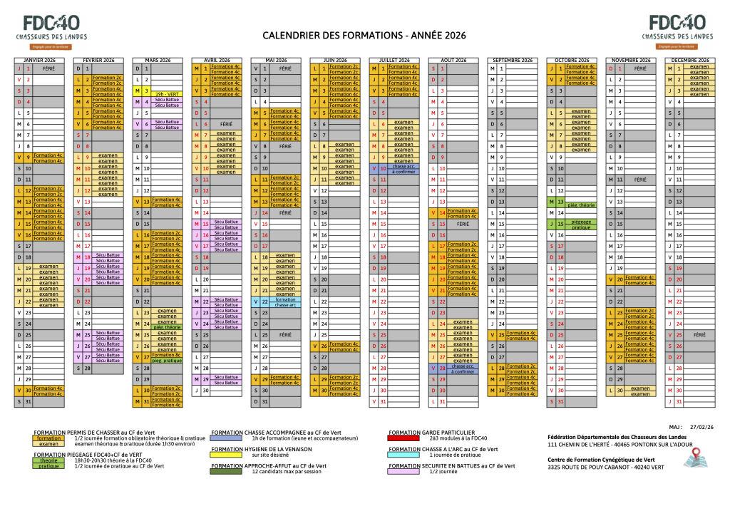 Calendrier formations 2026-2