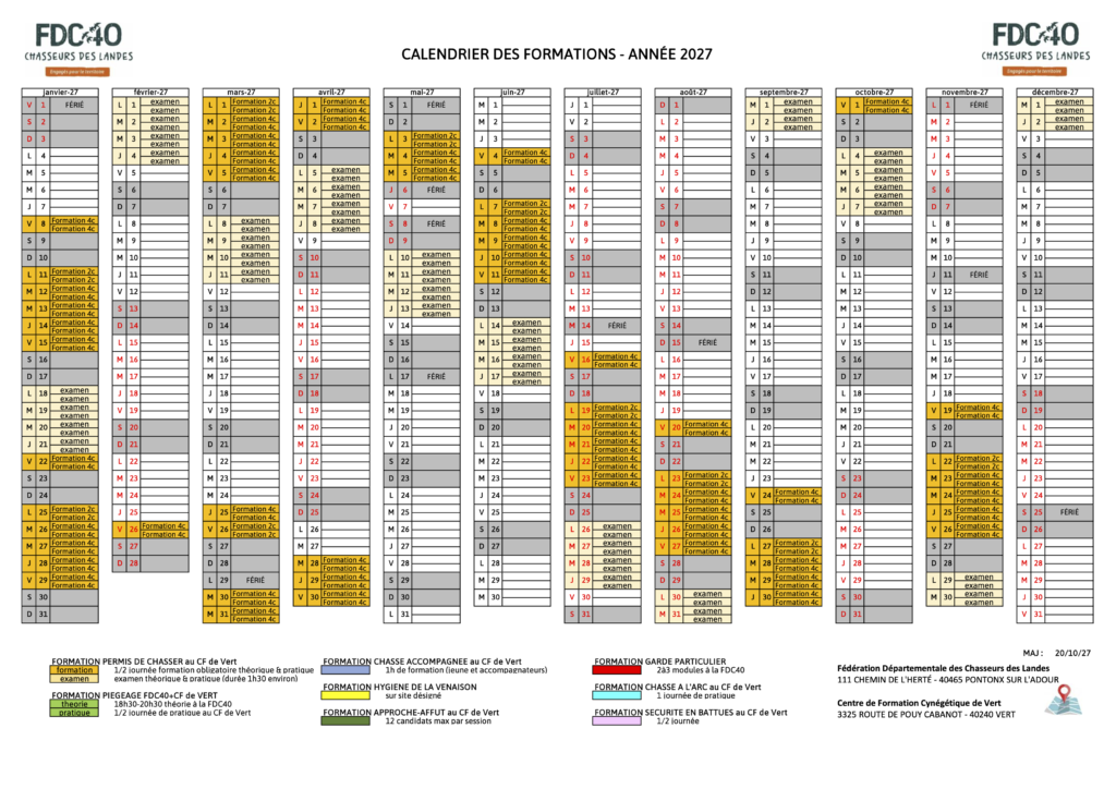Calendrier formations 2027 PERMIS