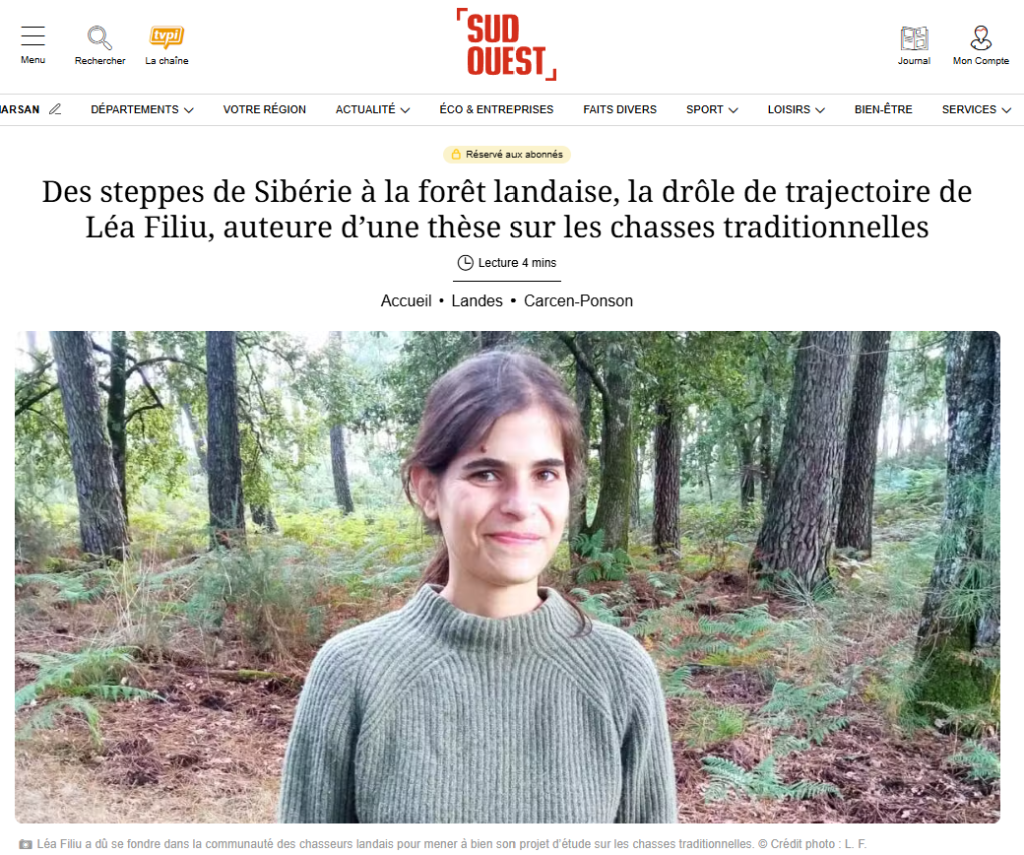 Léa Filiu a dû se fondre dans la communauté des chasseurs landais pour mener à bien son projet d’étude sur les chasses traditionnelles. © Crédit photo : L. F.