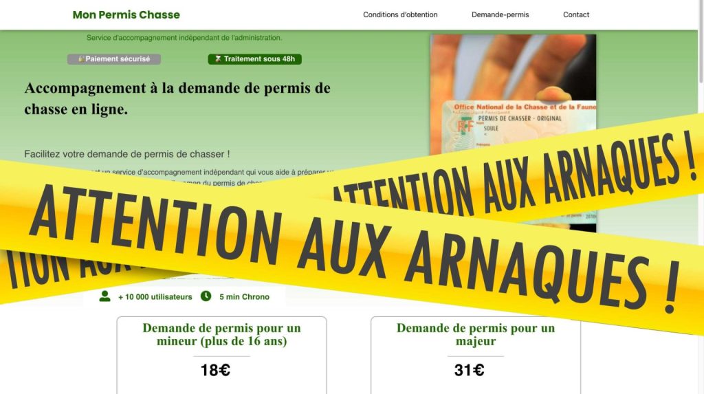 permis de chasser faux sites internet